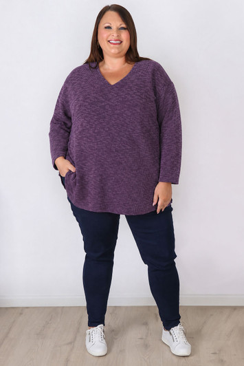 Plus Size Purple Casual Long Sleeve Top