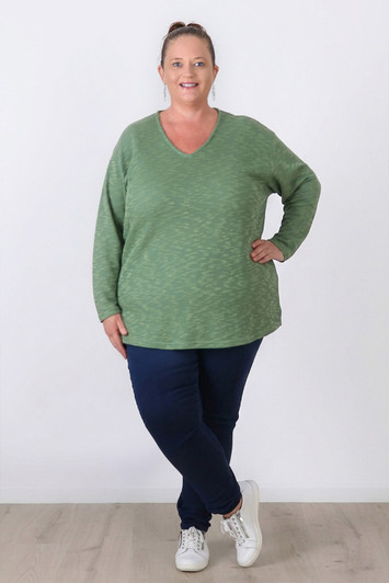 Plus Size Green Textured Weave Cotton Blend Top