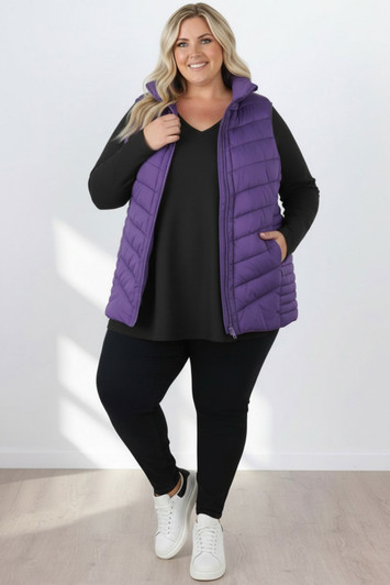 Plus Size Purple Essential Quilted Vest 