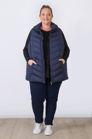Plus Size Navy Essential Quilted Vest - Curvaceous
