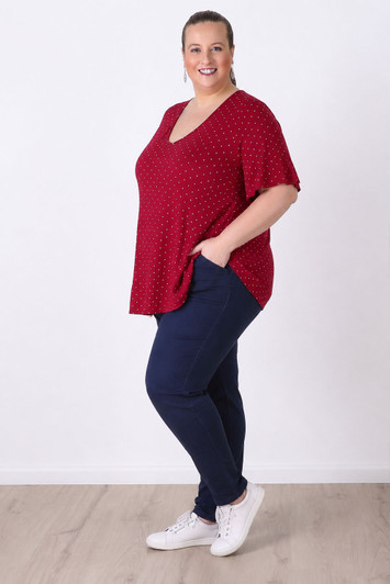 Plus Size Berry Polka Dot Stretch Rayon Top