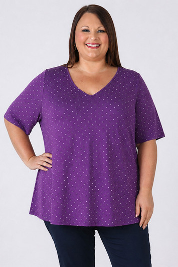 Plus Size Purple Polka Dot Stretch Rayon Top