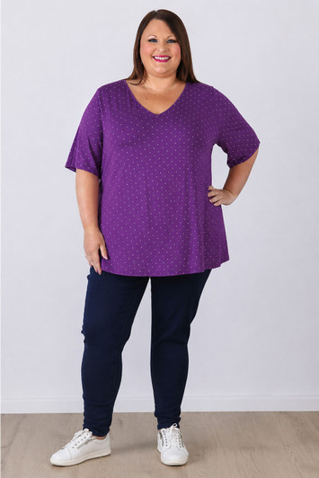 Plus Size Purple Polka Dot Stretch Rayon Top