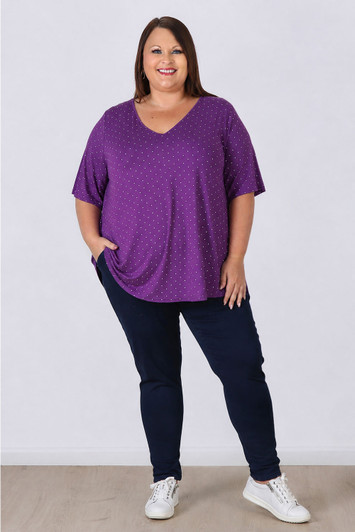 Plus Size Purple Polka Dot Stretch Rayon Top