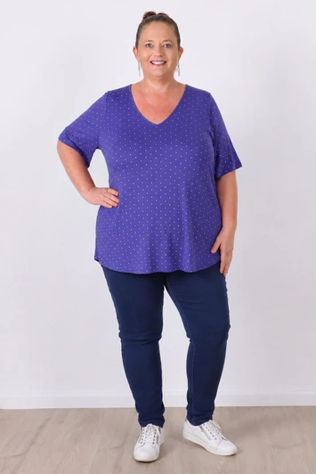 Plus Size Periwinkle Polka Dot Stretch Rayon Top