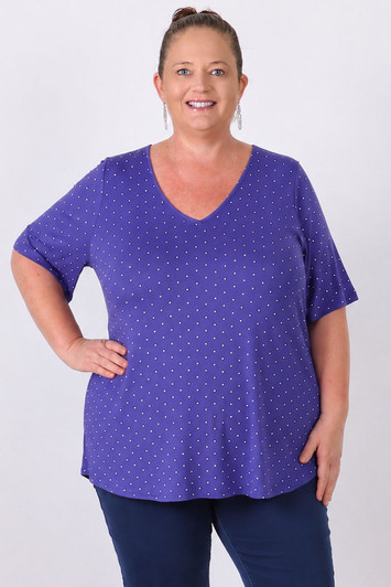 Plus Size Periwinkle Polka Dot Stretch Rayon Top