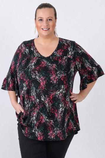 Plus Size Berry Spray Stretch Top 