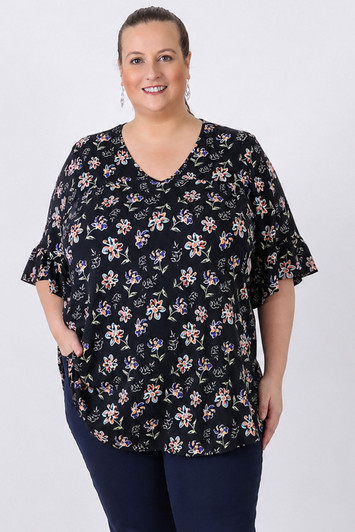 Plus Size Purple And Coral Floral Top in Sizes 18 to 32
