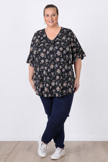 Plus Size Purple And Coral Floral Top in Sizes 18 to 32