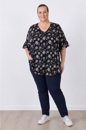 Plus Size Purple And Coral Floral Top in Sizes 18 to 32