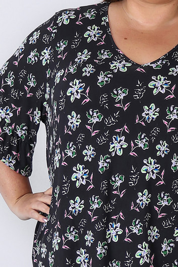 Plus Size Lilac And Green Floral Ruffle Sleeve Top