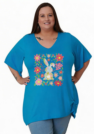 Plus Size Easter Blue Twist Side Tee