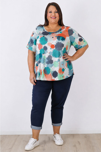 plus size Paint Splash Scoop Neck Top