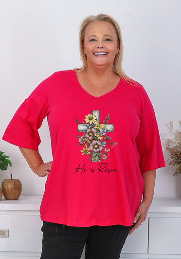 Plus Size Easter He Is Risen Magenta Top