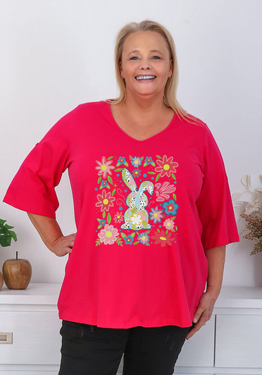 Plus Size Easter Magenta Cotton Tee