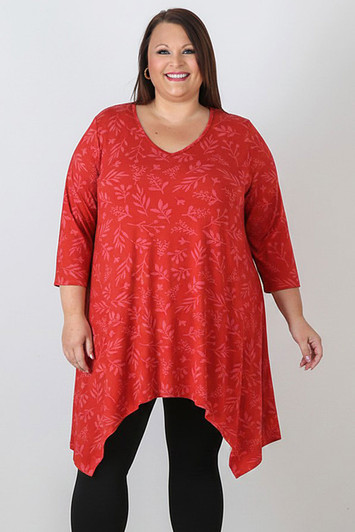 Plus Size Fiery Orange Hanky Hem Tunic 