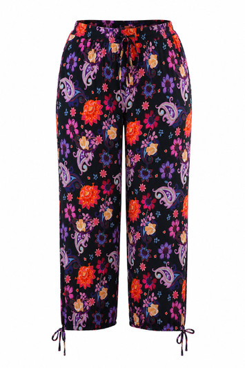 Plus Size Purple Paisley Floral Stretch Gypsy Pant