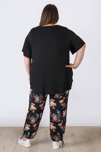 Plus Size Black Bright Garden Floral Stretch Gypsy Pants