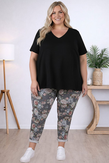 Pink Blooms Roll Up Cuff Track Pants
