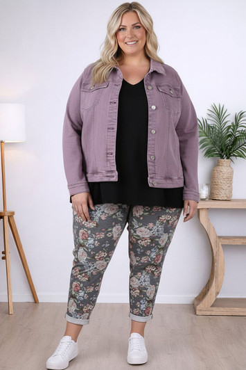 Plus Size Pink Blooms Roll Up Cuff Track Pants