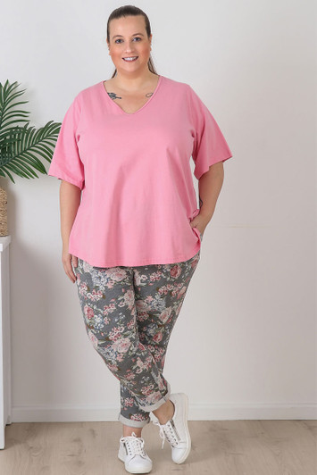 Pink Blooms Roll Up Cuff Track Pants