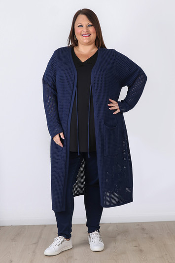 Plus Size Navy Cotton Crochet Long Cardigan Sizes 18 to 32