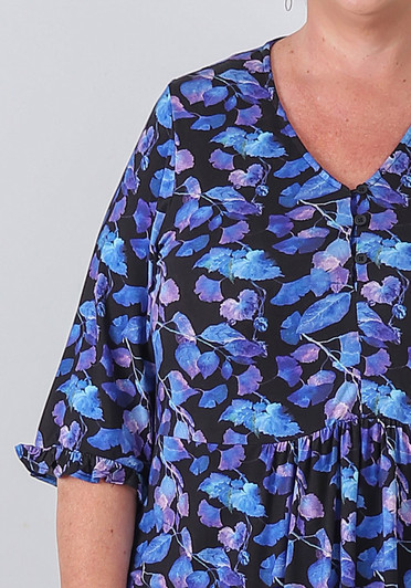 Plus Size Bright Blue Floral Semi Peak Top