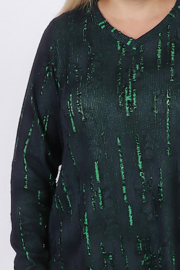 Plus Size Black Green Distressed Cotton Blend Top