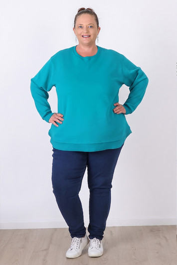 Plus Size Turquoise Fleecy Cotton Jumper - Curvaceous