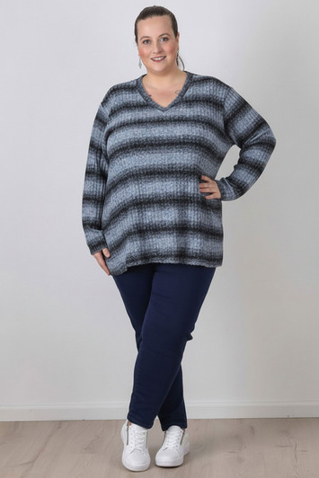 Plus Size Light Blue Black long sleeve top