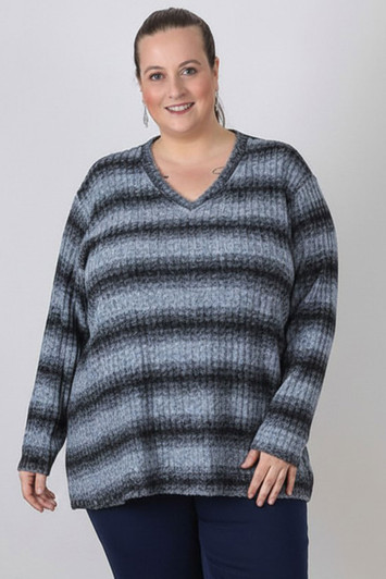 Plus Size Light Blue Black long sleeve top