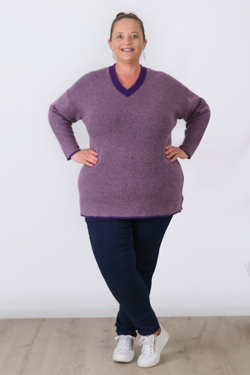 Plus Size Dusty Purple V Neck Knit Jumper Sizes 18 to 32