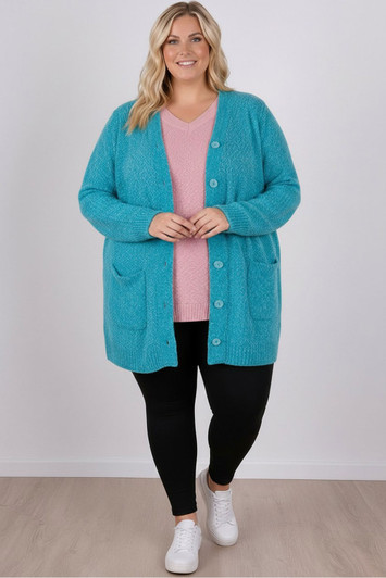 Soft Touch Chenille Knit Cardigan Aqua Blue