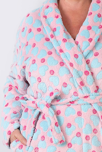 Plus Size Pink Heart Fleece Dressing Gown