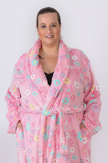 Plus Size Cosy Nights Happy Floral Dressing Gown Pink