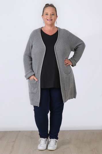 Plus Size Grey 100% Cotton Knit Cardigan