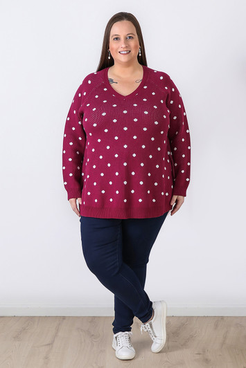 Plus Size Berry Polka Dot Cotton Knit Jumper Sizes 18 to 32