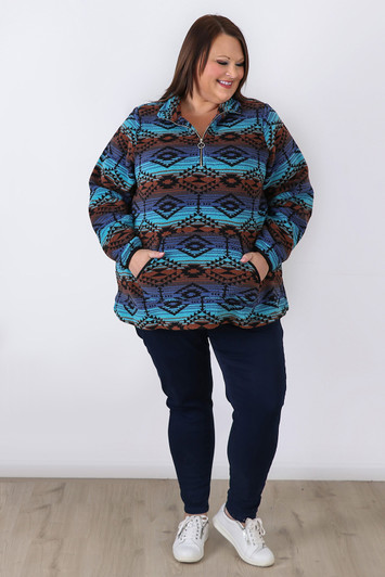 Plus Size Blue Fleece Jumper