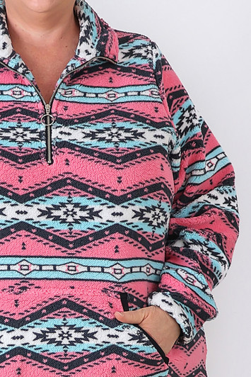 Plus Size Pink Tribal Fleece Jumper