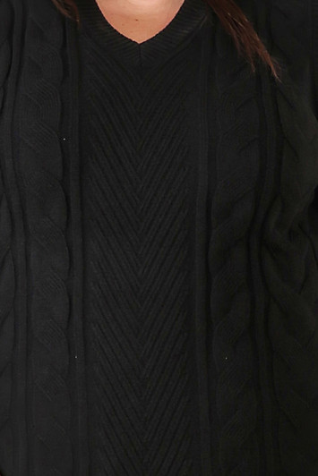 Plus Size Black Cable Knit V Neck Vest