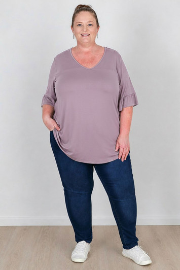 Plus Size Optional Hearts Lilac Bamboo Tee With Frill Sleeves