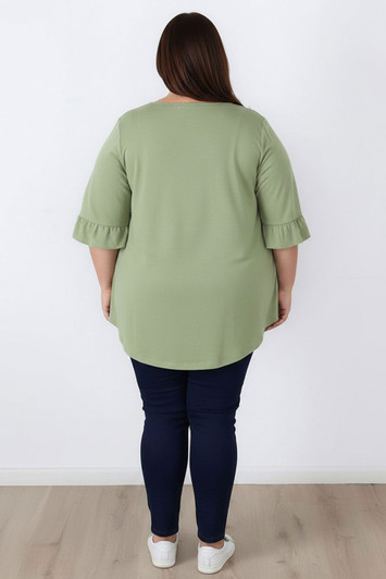 Plus Size Sage Bamboo Tee With Frill Sleeves