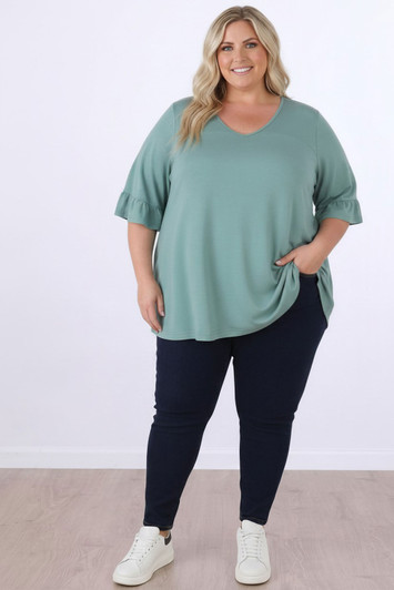 Plus Size Optional Hearts Eucalyptus Bamboo Tee With Frill Sleeves