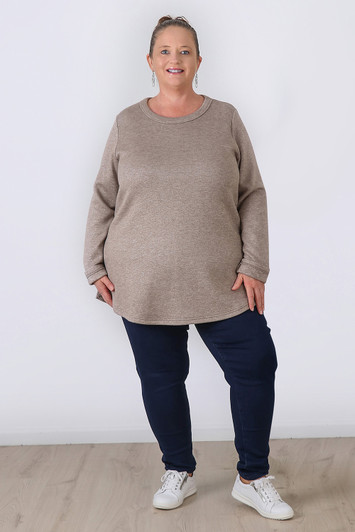 Plus Size Taupe Sparkle Long Sleeve Top