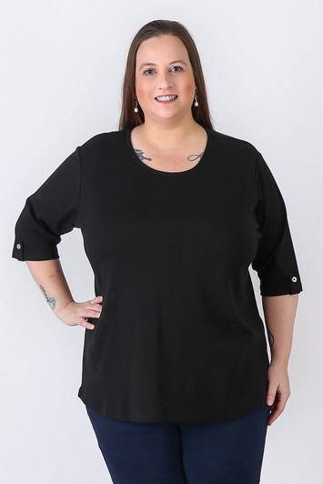Plus Size Black Scoop Neck Cotton Stretch Top