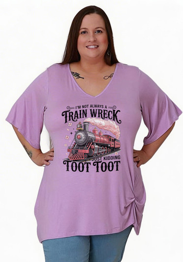 Plus Size Fun Sayings Lilac Twist Side Tee 