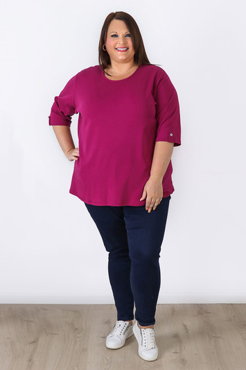 Plus Size Berry Scoop Neck Cotton Stretch Top