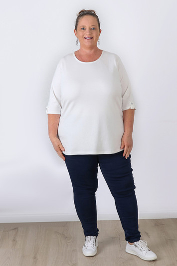 Plus Size White Scoop Neck Cotton Stretch Top