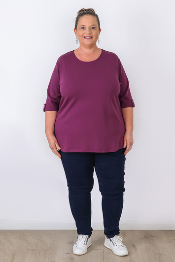Plus Size Purple Scoop Neck Cotton Stretch Top