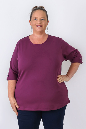 Plus Size Purple Scoop Neck Cotton Stretch Top